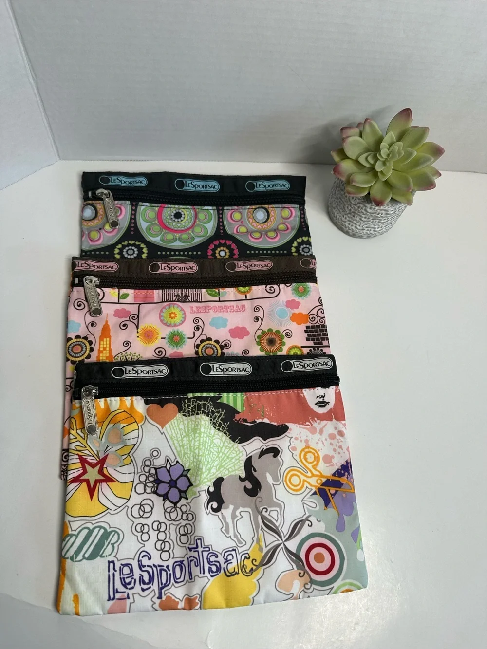 Lesportsac Colorful Patterned Bandana Set - Pink, Black, Green, Yellow